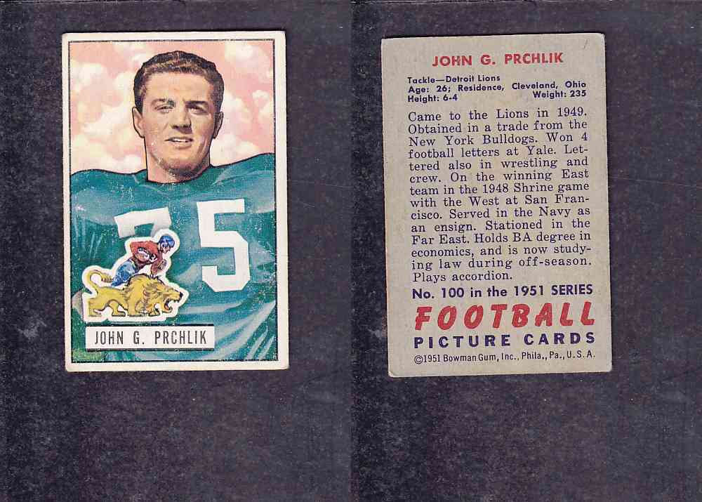 1951 NFL BOWMAN FOOTBALL CARD #100 J. PRCHLIK photo 1951 NFL BOWMAN FOOTBALL CARD #100 J. PRCHLIK photo