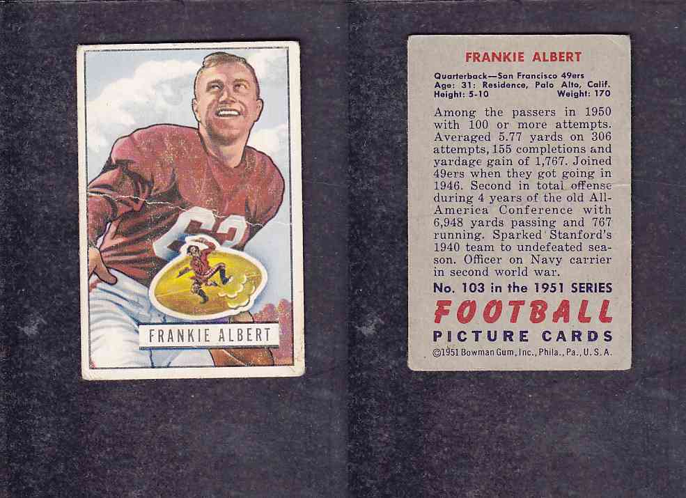 1951 NFL BOWMAN FOOTBALL CARD #103 F. ALBERT photo 1951 NFL BOWMAN FOOTBALL CARD #103 F. ALBERT photo