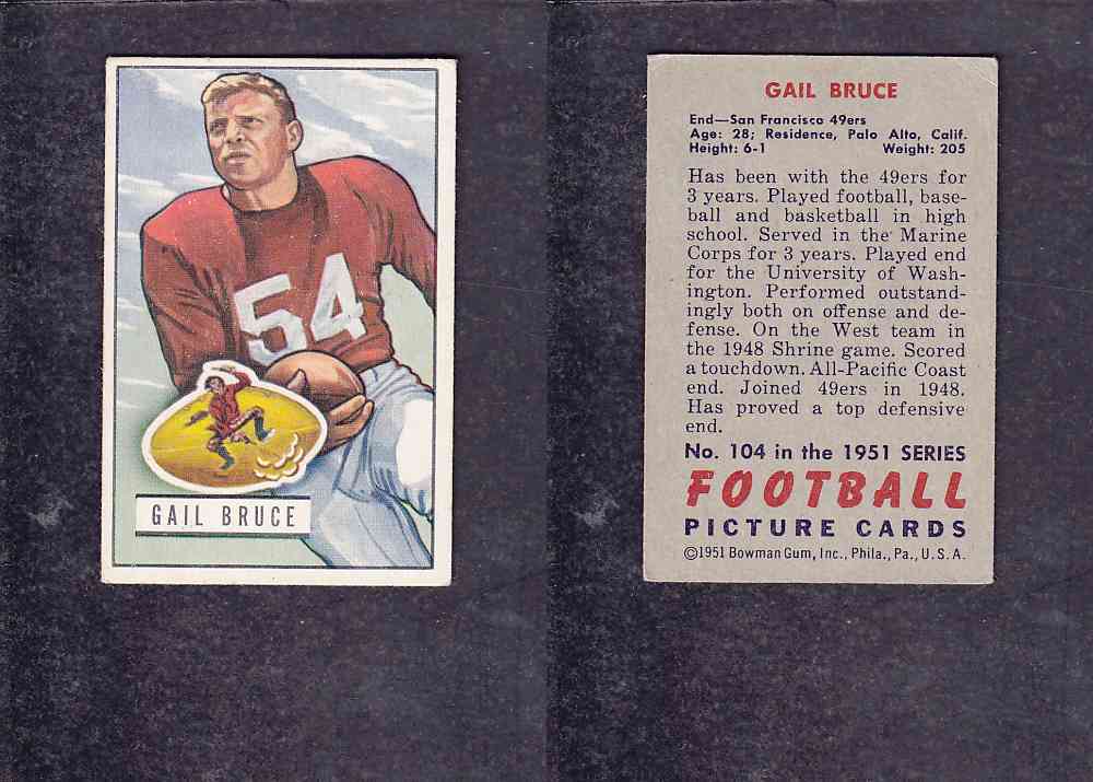 1951 NFL BOWMAN FOOTBALL CARD #104 G. BRUCE photo 1951 NFL BOWMAN FOOTBALL CARD #104 G. BRUCE photo