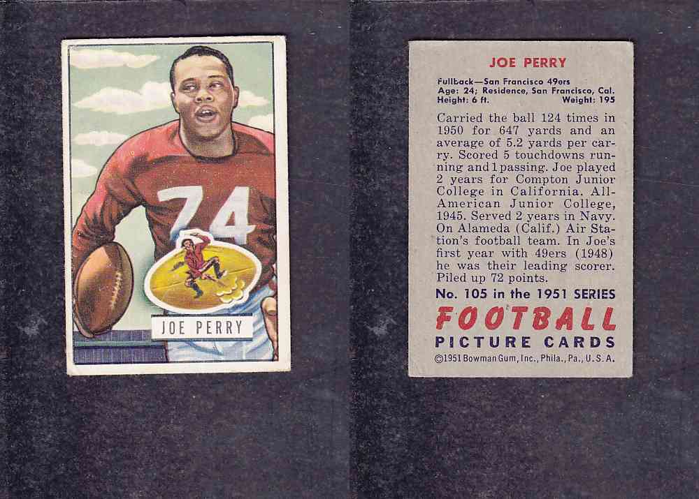 1951 NFL BOWMAN FOOTBALL CARD #105 J. PERRY photo 1951 NFL BOWMAN FOOTBALL CARD #105 J. PERRY photo
