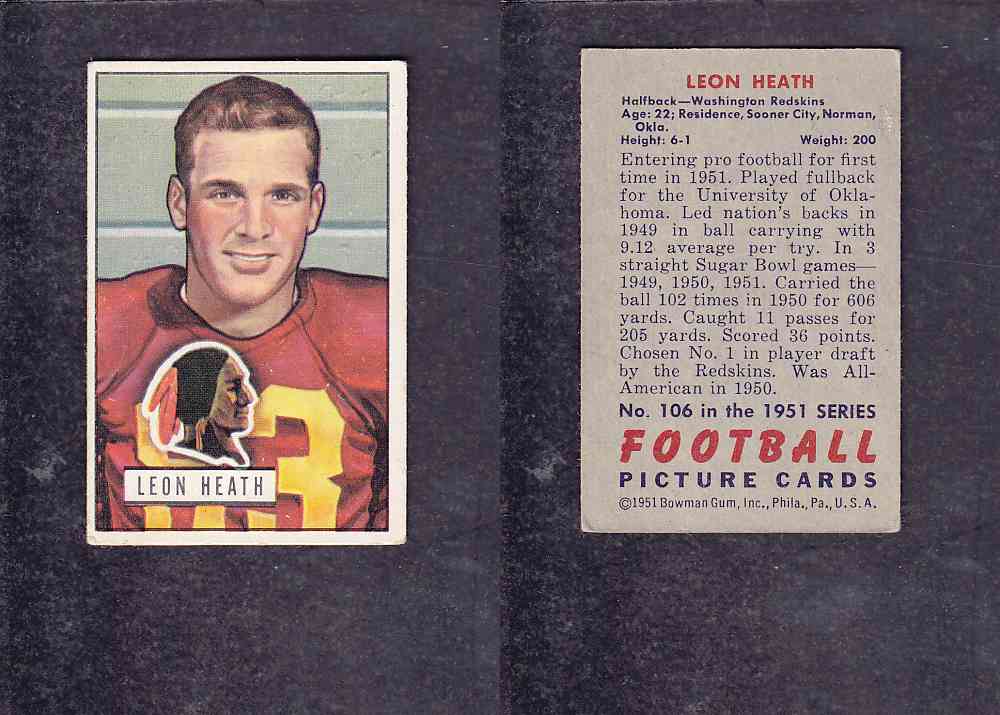 1951 NFL BOWMAN FOOTBALL CARD #106 L. HEATH photo 1951 NFL BOWMAN FOOTBALL CARD #106 L. HEATH photo