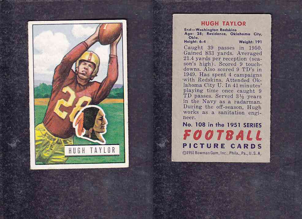 1951 NFL BOWMAN FOOTBALL CARD #108 H. TAYLOR photo 1951 NFL BOWMAN FOOTBALL CARD #108 H. TAYLOR photo