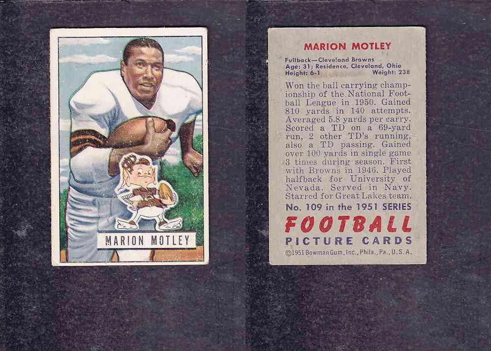 1951 NFL BOWMAN FOOTBALL CARD #109 M. MOTLEY photo 1951 NFL BOWMAN FOOTBALL CARD #109 M. MOTLEY photo