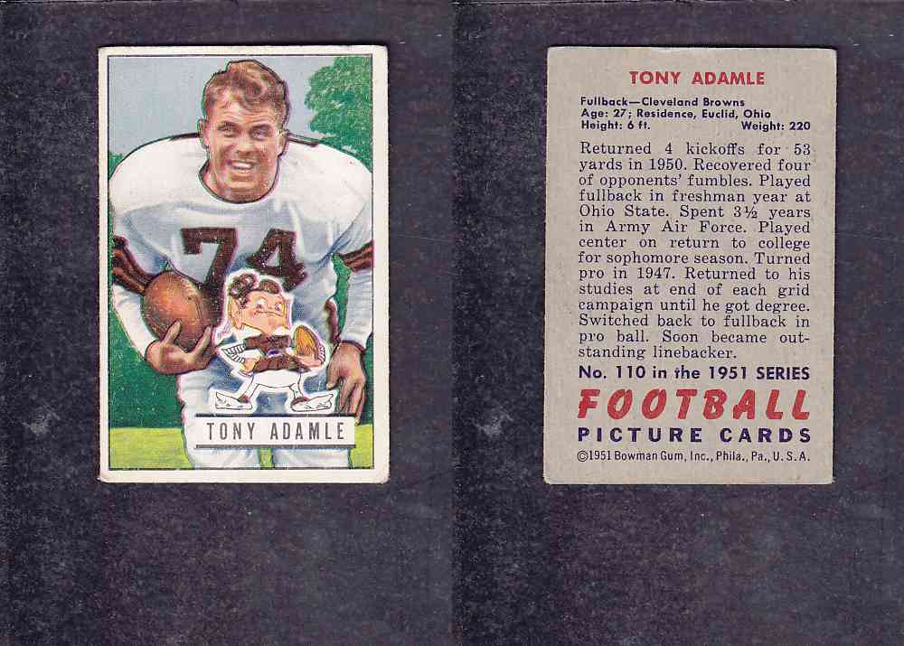 1951 NFL BOWMAN FOOTBALL CARD #110 T. ADAMLE photo 1951 NFL BOWMAN FOOTBALL CARD #110 T. ADAMLE photo