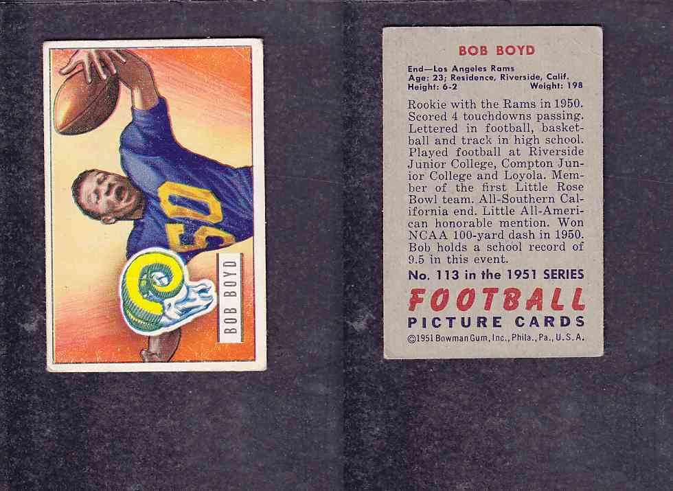 1951 NFL BOWMAN FOOTBALL CARD #113 B. BOYD photo 1951 NFL BOWMAN FOOTBALL CARD #113 B. BOYD photo