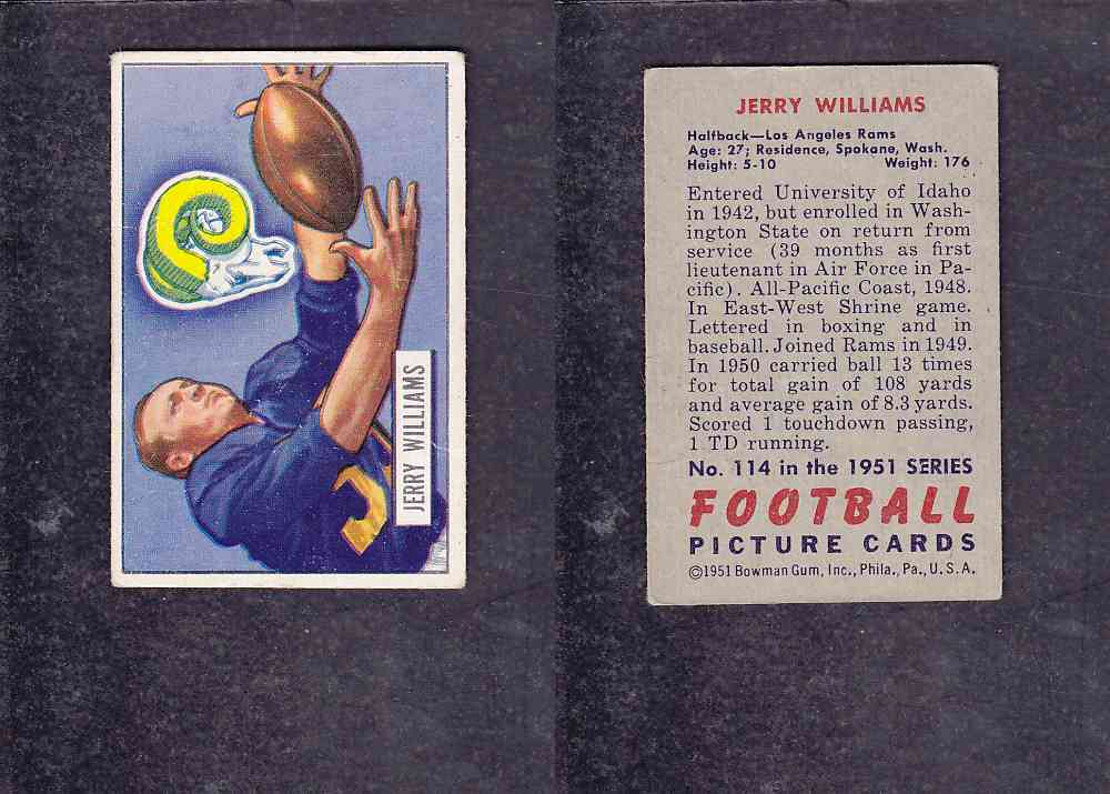 1951 NFL BOWMAN FOOTBALL CARD #114 J. WILLIAMS photo 1951 NFL BOWMAN FOOTBALL CARD #114 J. WILLIAMS photo