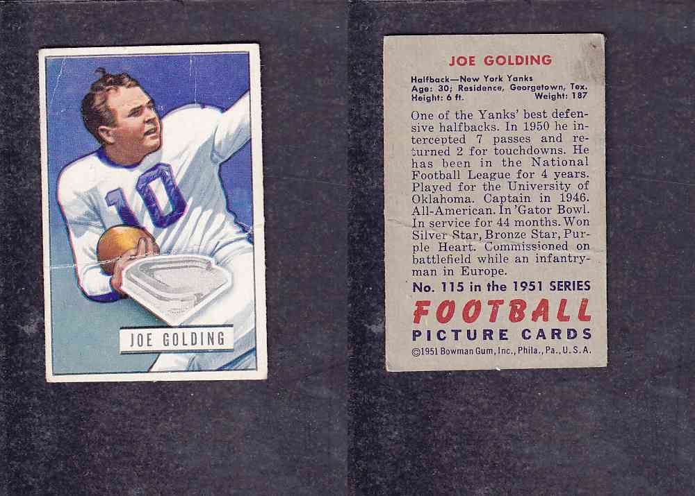 1951 NFL BOWMAN FOOTBALL CARD #115 J. GOLDING photo 1951 NFL BOWMAN FOOTBALL CARD #115 J. GOLDING photo
