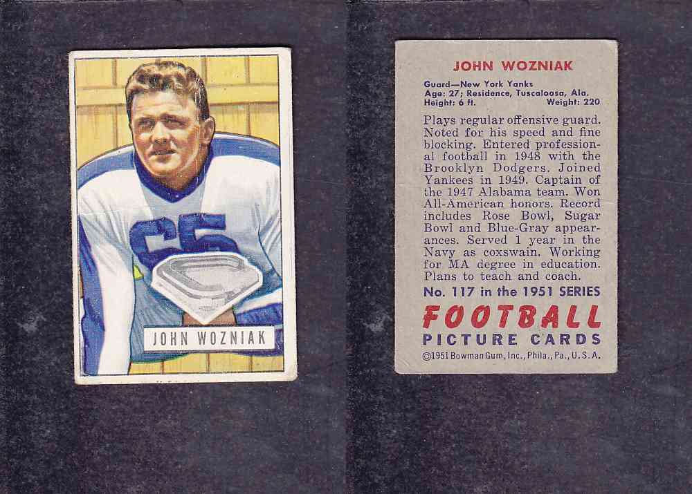 1951 NFL BOWMAN FOOTBALL CARD #117 J. WOZNIAK photo 1951 NFL BOWMAN FOOTBALL CARD #117 J. WOZNIAK photo