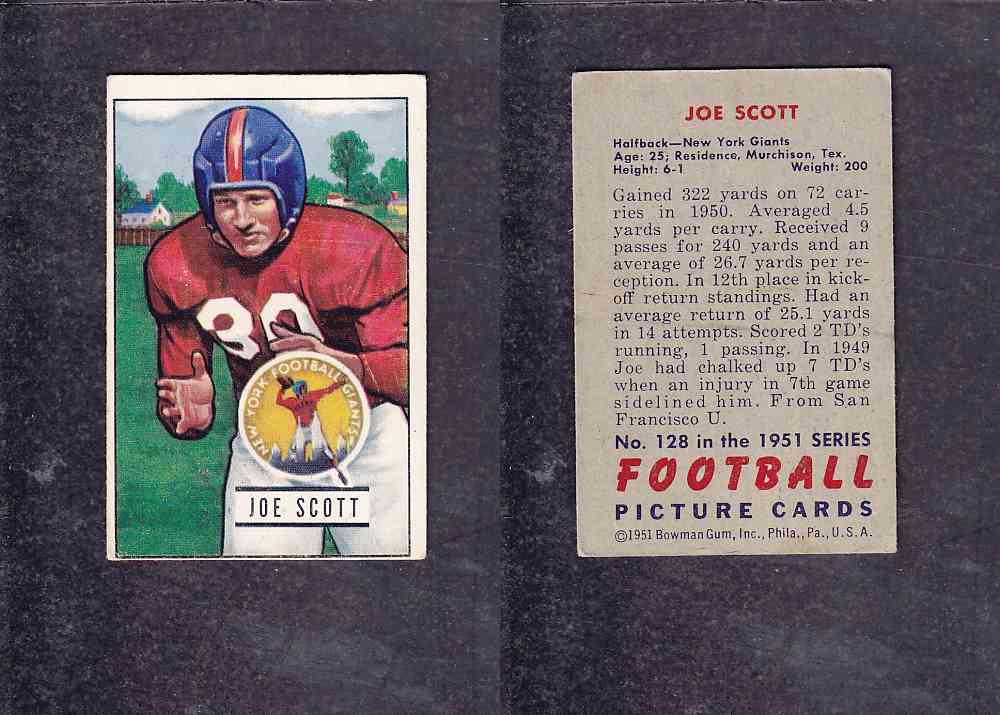 1951 NFL BOWMAN FOOTBALL CARD #128 J. SCOTT photo 1951 NFL BOWMAN FOOTBALL CARD #128 J. SCOTT photo