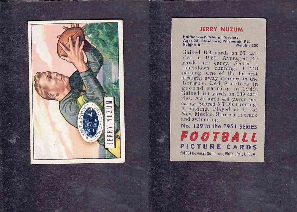 1951 NFL BOWMAN FOOTBALL CARD #129 J. NUZUM photo 1951 NFL BOWMAN FOOTBALL CARD #129 J. NUZUM photo