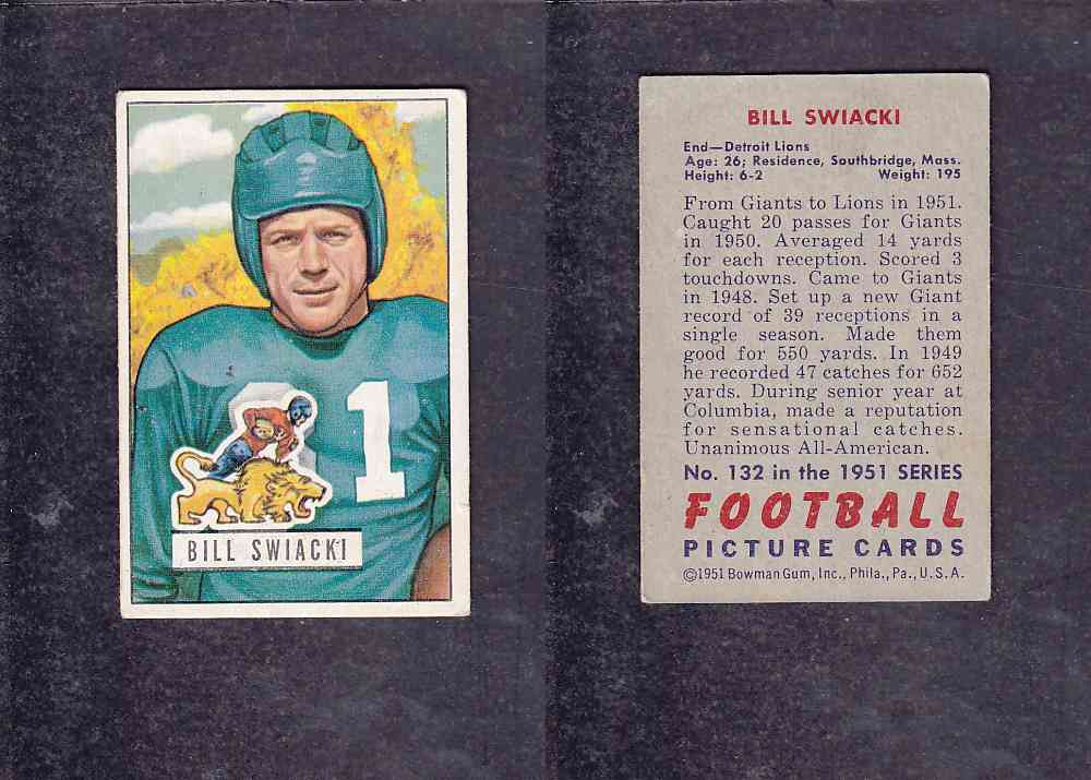 1951 NFL BOWMAN FOOTBALL CARD #132 B. SWIACKI photo 1951 NFL BOWMAN FOOTBALL CARD #132 B. SWIACKI photo