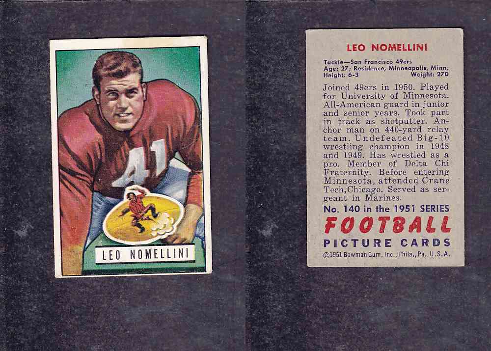 1951 NFL BOWMAN FOOTBALL CARD #140 L. NOMELLINI photo 1951 NFL BOWMAN FOOTBALL CARD #140 L. NOMELLINI photo