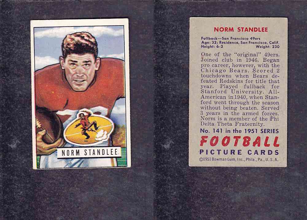 1951 NFL BOWMAN FOOTBALL CARD #141 N. STANDLEE photo 1951 NFL BOWMAN FOOTBALL CARD #141 N. STANDLEE photo