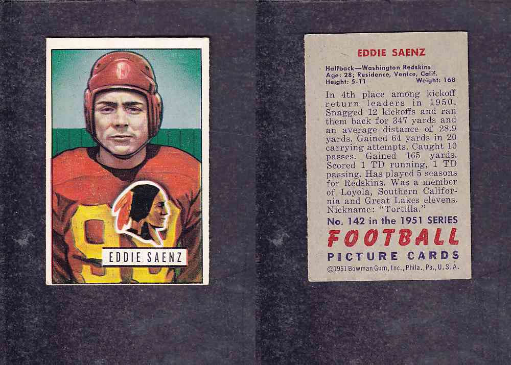 1951 NFL BOWMAN FOOTBALL CARD #142 E. SAENZ photo 1951 NFL BOWMAN FOOTBALL CARD #142 E. SAENZ photo