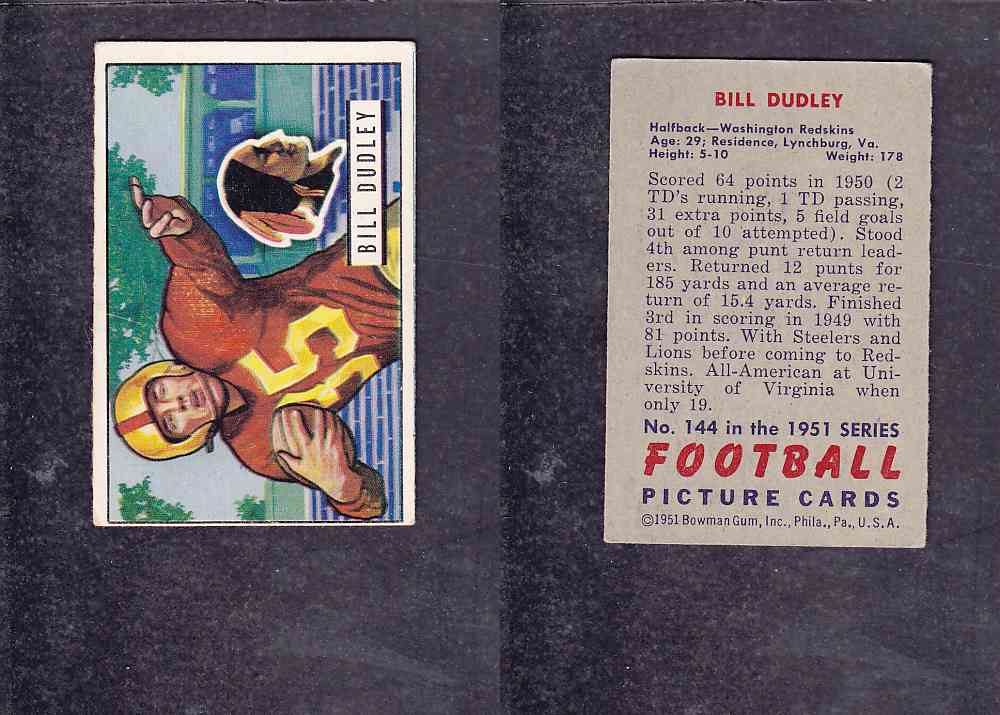 1951 NFL BOWMAN FOOTBALL CARD #144 B. DUDLEY photo 1951 NFL BOWMAN FOOTBALL CARD #144 B. DUDLEY photo