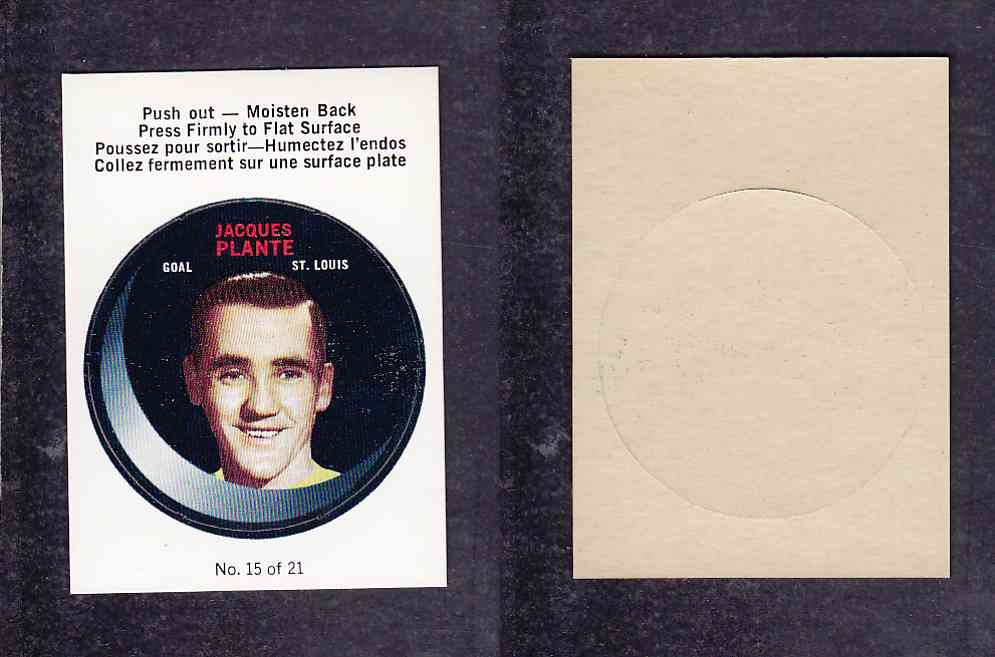 1968-69 O-PEE-CHEE PUCK STICKER #15 J.PLANTE photo 1968-69 O-PEE-CHEE PUCK STICKER #15 J.PLANTE photo