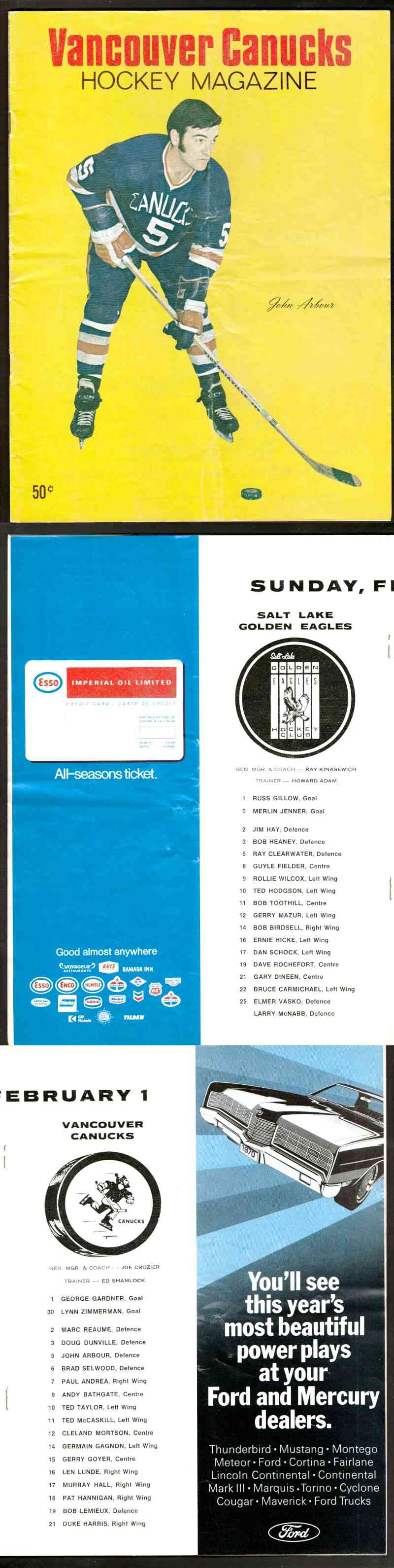 1970 VANCOUVER CANUCKS VS SALTLAKE GOLDEN PROGRAM photo 1970 VANCOUVER CANUCKS VS SALTLAKE GOLDEN PROGRAM photo