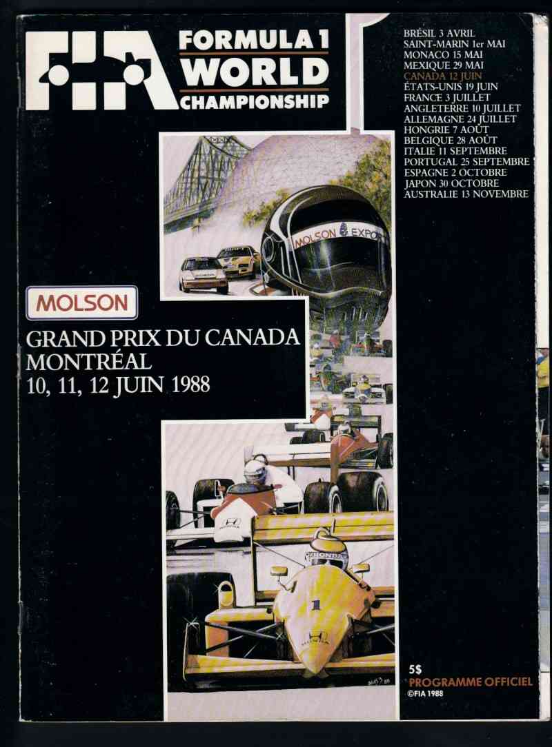 1988 FORMULA 1 CANADA GRAND PRIX PROGRAM photo 1988 FORMULA 1 CANADA GRAND PRIX PROGRAM photo