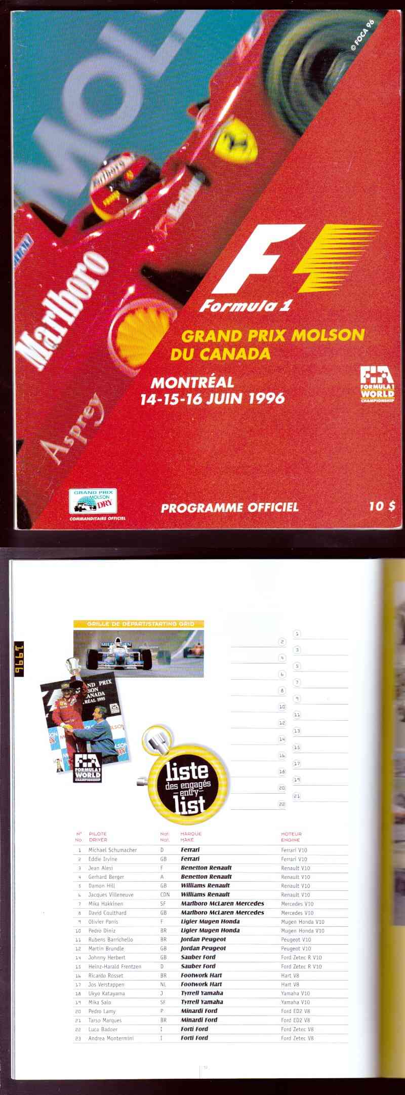 1996 FORMULA 1 CANADA GRAND PRIX PROGRAM photo 1996 FORMULA 1 CANADA GRAND PRIX PROGRAM photo