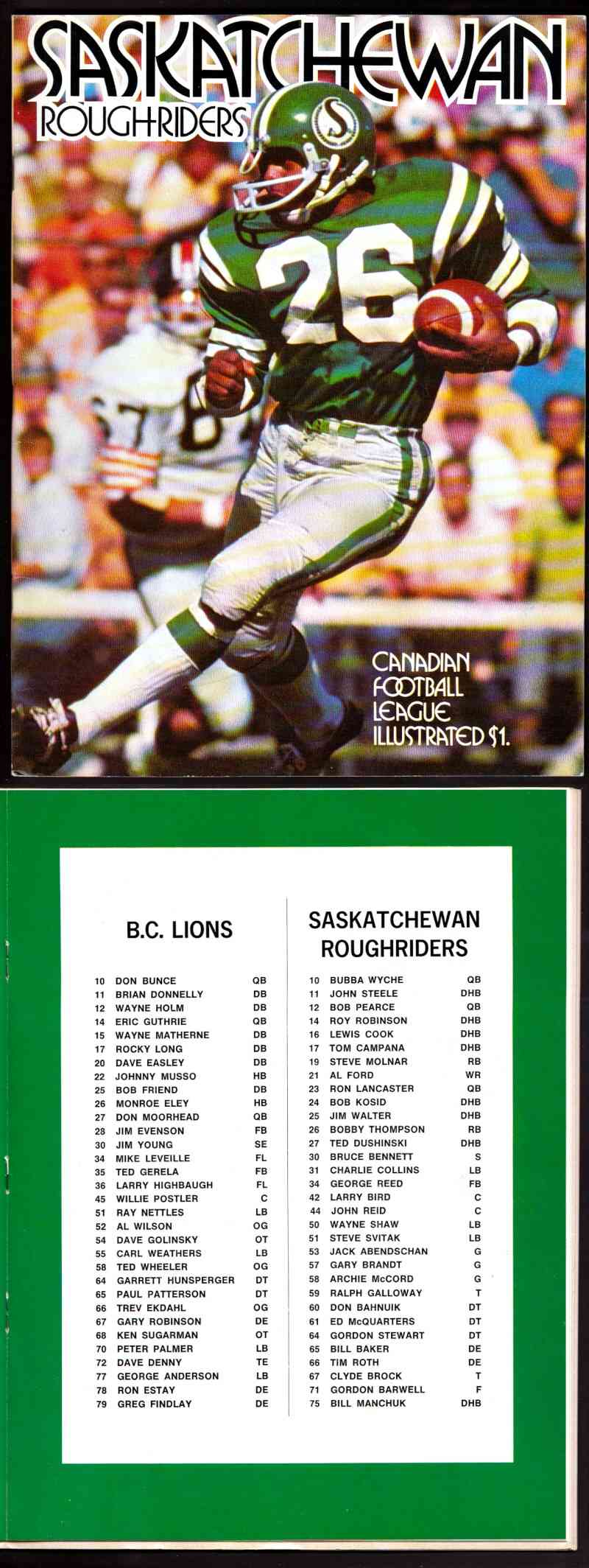 1972 CFL B.C. LIONS VS SASKATCHEWAN ROUGHRIDERS PROGRAM photo 1972 CFL B.C. LIONS VS SASKATCHEWAN ROUGHRIDERS PROGRAM photo