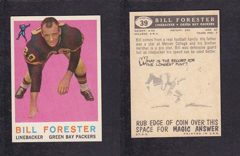 1959 NFL TOPPS FOOTBALL CARD #39 B. FORESTER photo