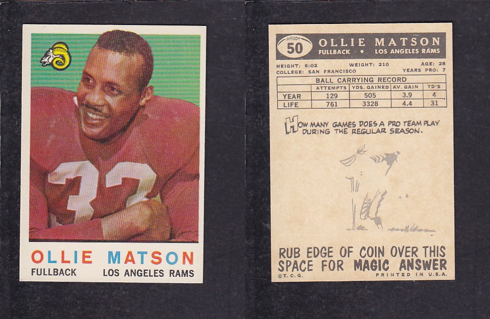 1959 NFL TOPPS FOOTBALL CARD #50 O. MATSON photo 1959 NFL TOPPS FOOTBALL CARD #50 O. MATSON photo