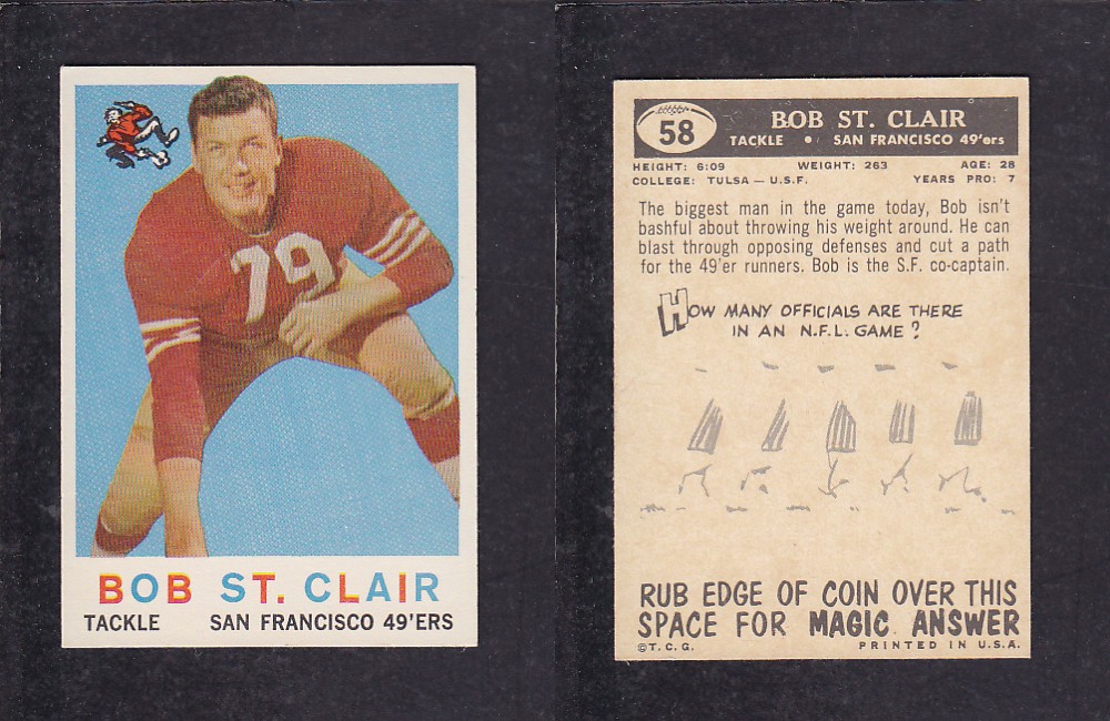 1959 NFL TOPPS FOOTBALL CARD #58 B. ST.CLAIR photo 1959 NFL TOPPS FOOTBALL CARD #58 B. ST.CLAIR photo