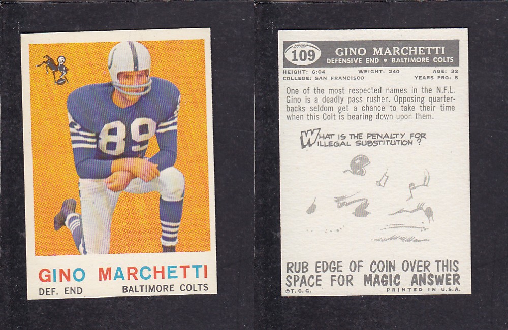 1959 NFL TOPPS FOOTBALL CARD #109 G. MARCHETTI photo