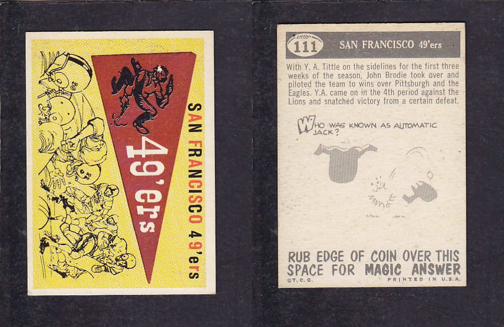 1959 NFL TOPPS FOOTBALL CARD #111 SAN FRANCISCO 49'4ERS photo 1959 NFL TOPPS FOOTBALL CARD #111 SAN FRANCISCO 49'4ERS photo