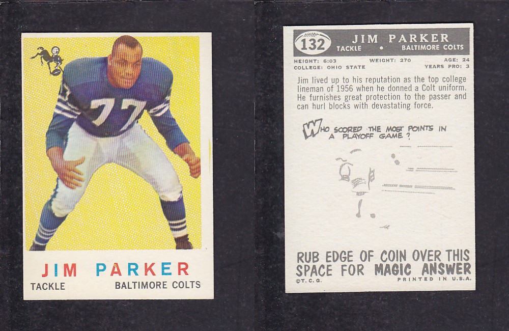 1959 NFL TOPPS FOOTBALL CARD #132 J. PARKER photo 1959 NFL TOPPS FOOTBALL CARD #132 J. PARKER photo
