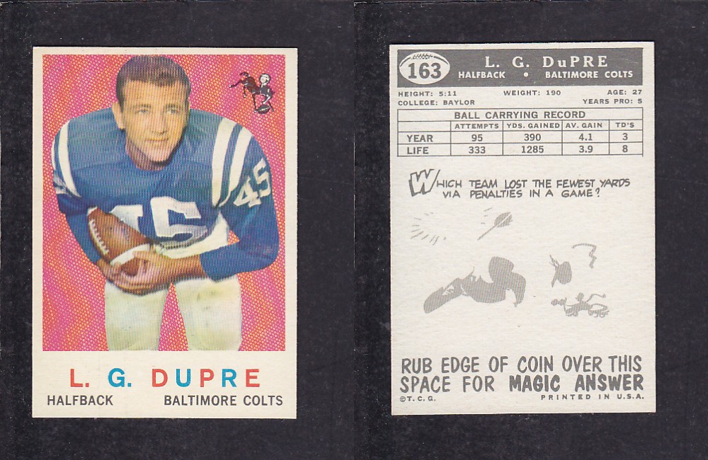 1959 NFL TOPPS FOOTBALL CARD #163 L. DUPRE photo 1959 NFL TOPPS FOOTBALL CARD #163 L. DUPRE photo