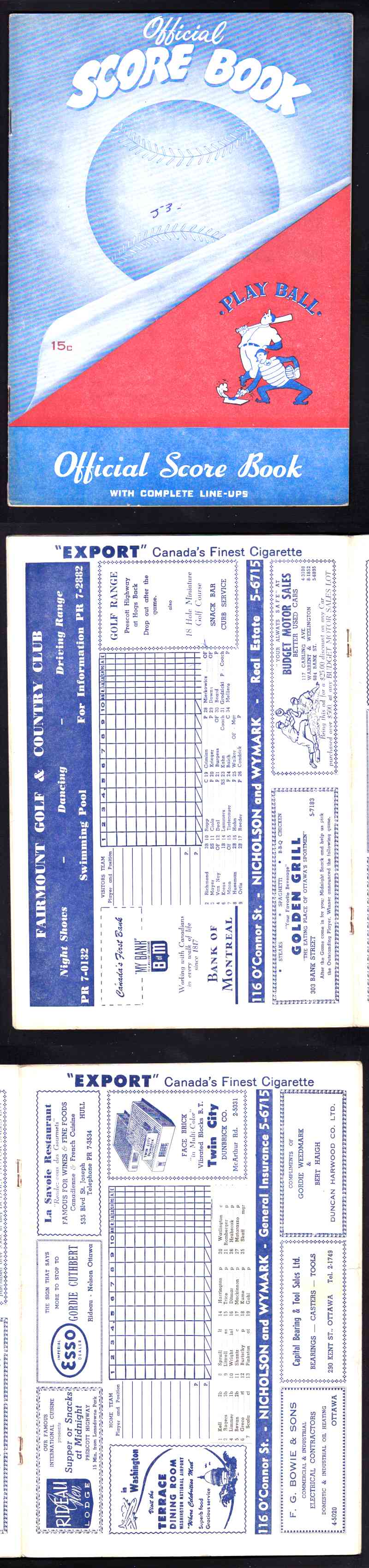 1953 OTTAWA ATHLETICS BASEBALL PROGRAM photo 1953 OTTAWA ATHLETICS BASEBALL PROGRAM photo