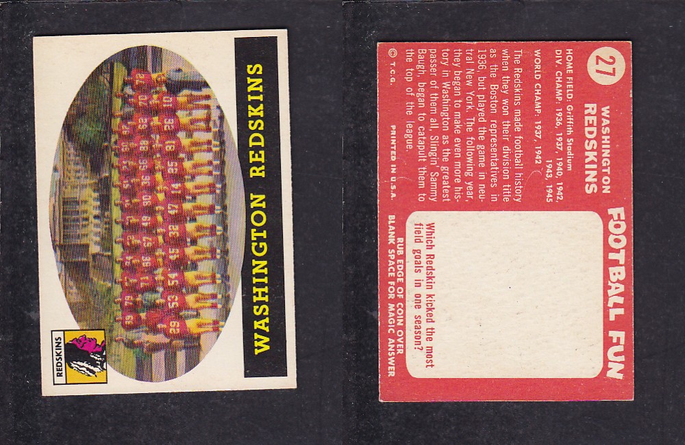 1958 NFL TOPPS FOOTBALL CARD #27 WASHINGTON REDSKINS photo
