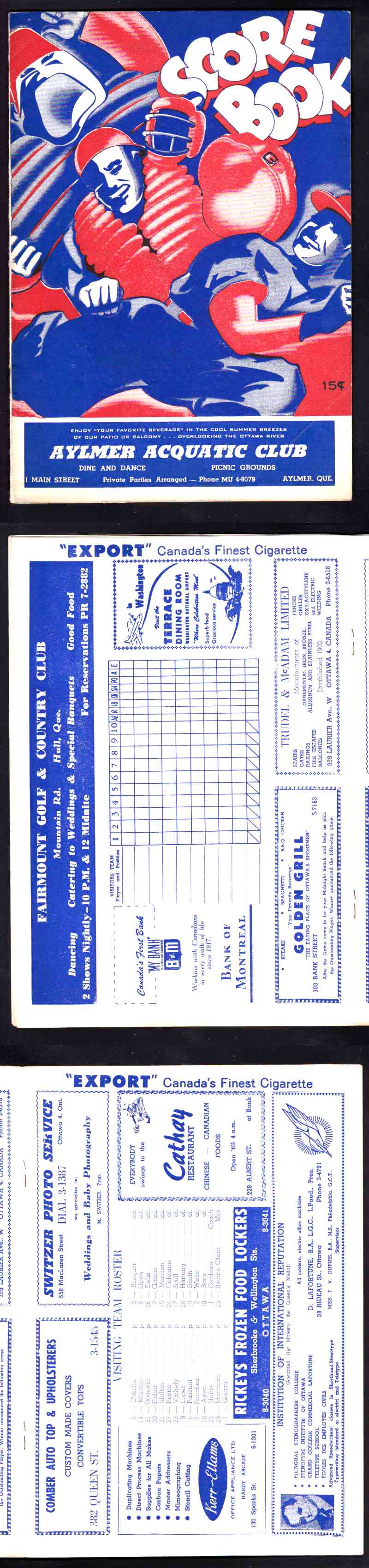 1954 OTTAWA ATHLETICS BASEBALL PROGRAM photo 1954 OTTAWA ATHLETICS BASEBALL PROGRAM photo
