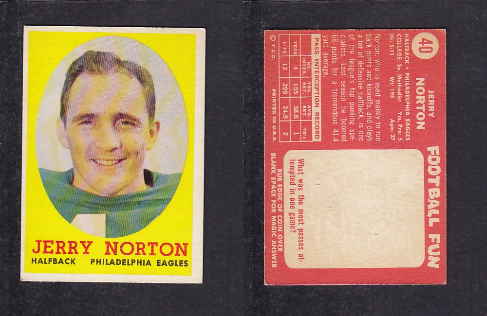 1958 NFL TOPPS FOOTBALL CARD #40 J. NORTON photo 1958 NFL TOPPS FOOTBALL CARD #40 J. NORTON photo