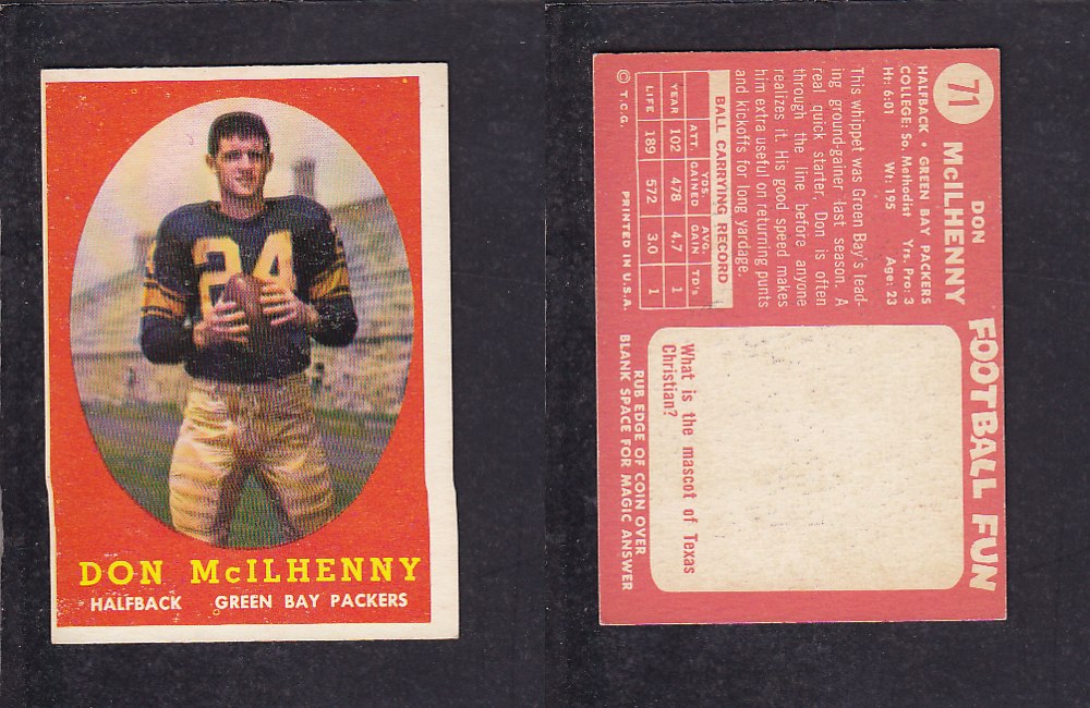 1958 NFL TOPPS FOOTBALL CARD #71 D. MCILHENNY photo 1958 NFL TOPPS FOOTBALL CARD #71 D. MCILHENNY photo