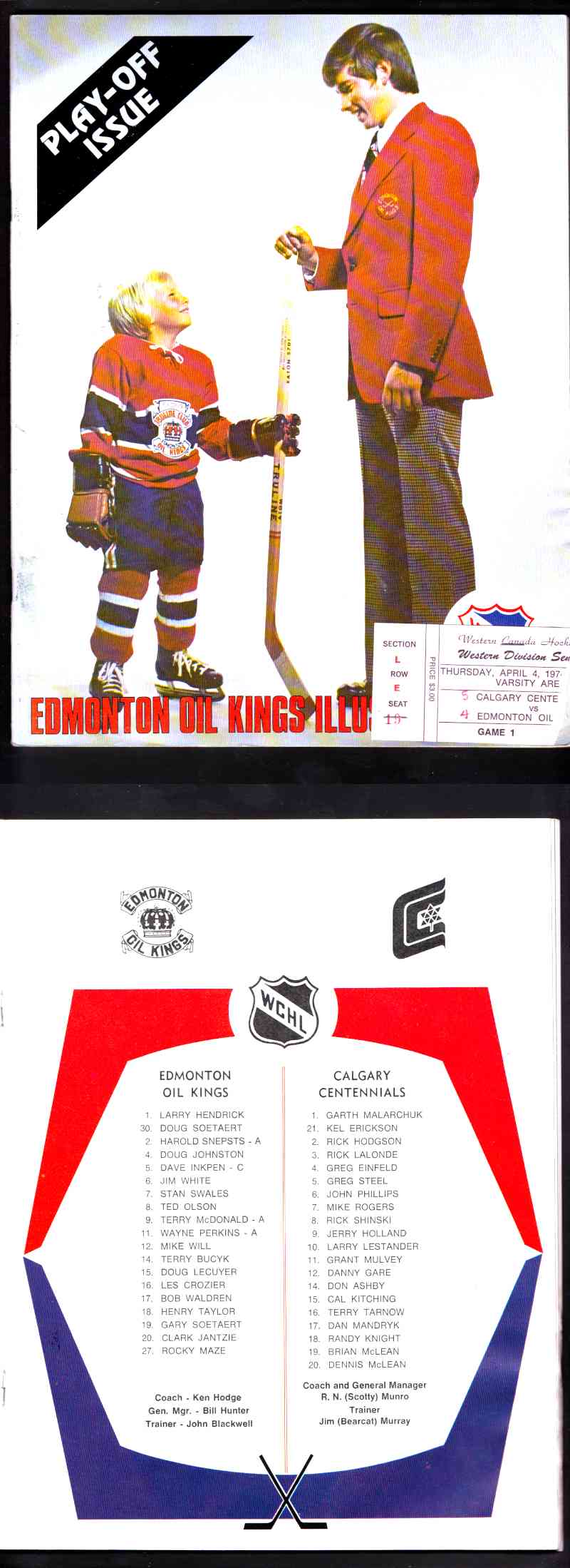 1973 WHA EDMONTON OIL KINGS VS CALGARY CENTENIALS PROGRAM & TICKET STUB photo 1973 WHA EDMONTON OIL KINGS VS CALGARY CENTENIALS PROGRAM & TICKET STUB photo