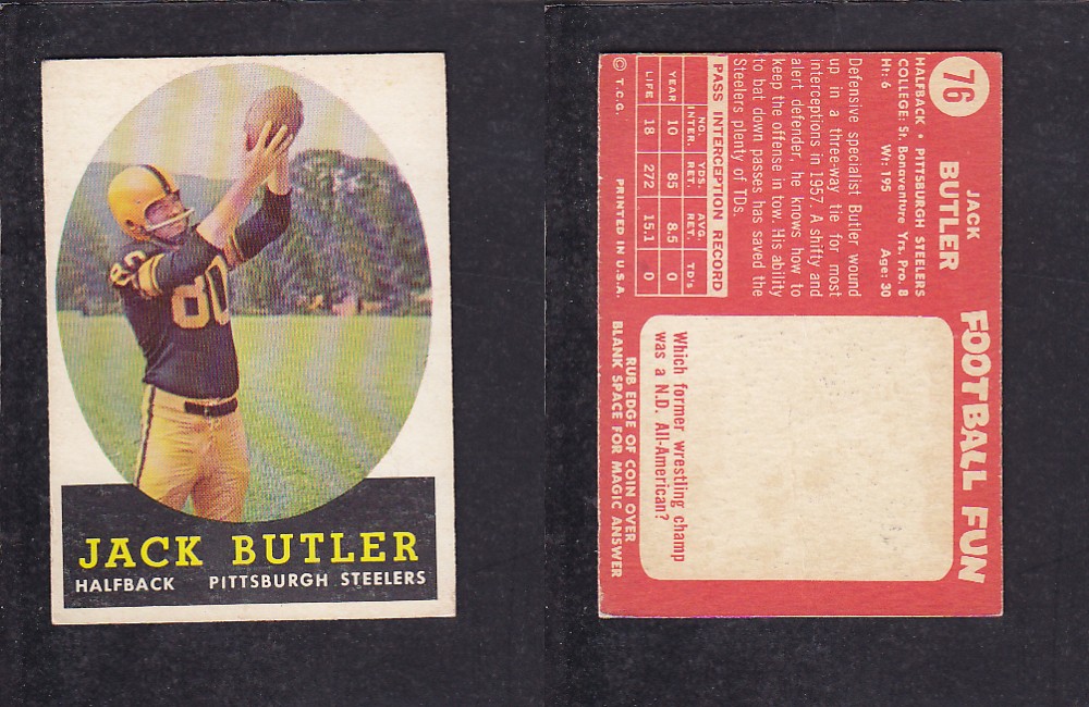 1958 NFL TOPPS FOOTBALL CARD #76 J. BUTLER photo 1958 NFL TOPPS FOOTBALL CARD #76 J. BUTLER photo