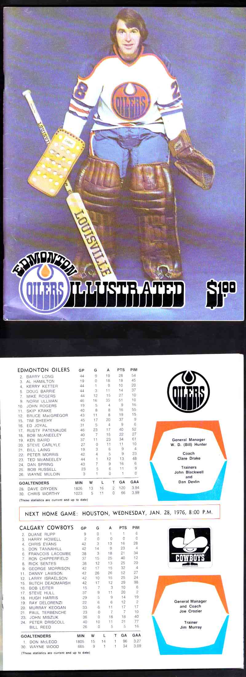 1976 WHA EDMONTON OILERS VS CALGARY COWBOYS PROGRAM photo 1976 WHA EDMONTON OILERS VS CALGARY COWBOYS PROGRAM photo