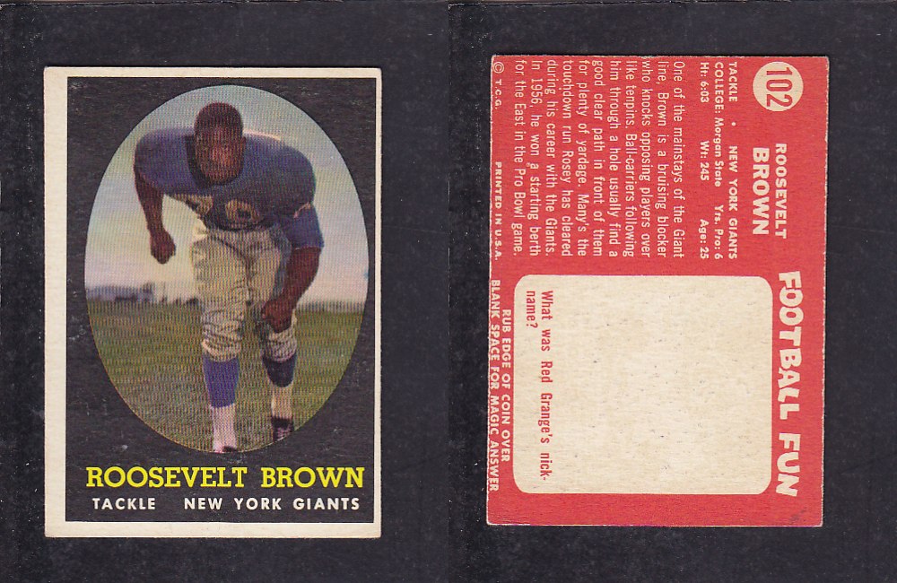 1958 NFL TOPPS FOOTBALL CARD #102 R. BROWN photo 1958 NFL TOPPS FOOTBALL CARD #102 R. BROWN photo