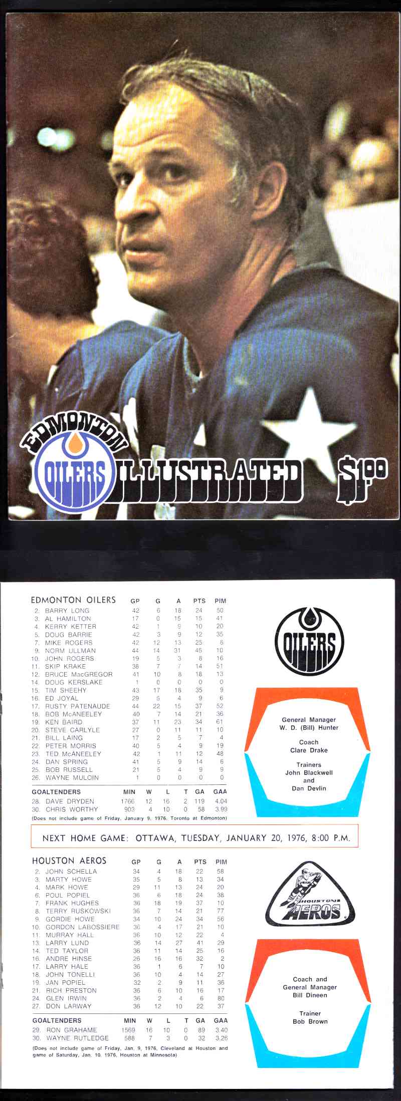 1976 WHA EDMONTON OILERS VS HOUSTON AEROS PROGRAM photo 1976 WHA EDMONTON OILERS VS HOUSTON AEROS PROGRAM photo