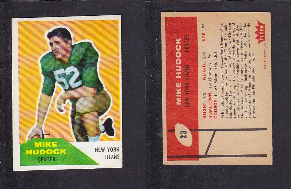 1960 NFL FLEER FOOTBALL CARD #23 M. HUDOCK photo 1960 NFL FLEER FOOTBALL CARD #23 M. HUDOCK photo