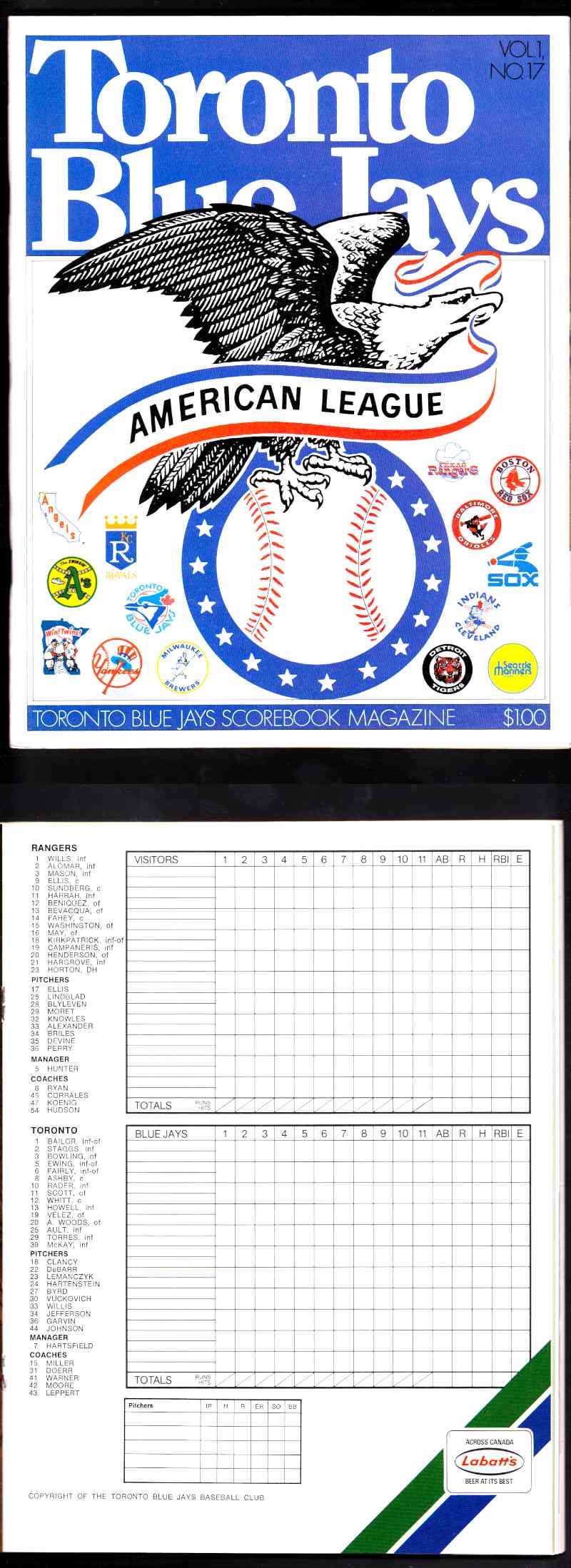 1977 TORONTO BLUE JAYS VS RANGERS PROGRAM photo 1977 TORONTO BLUE JAYS VS RANGERS PROGRAM photo