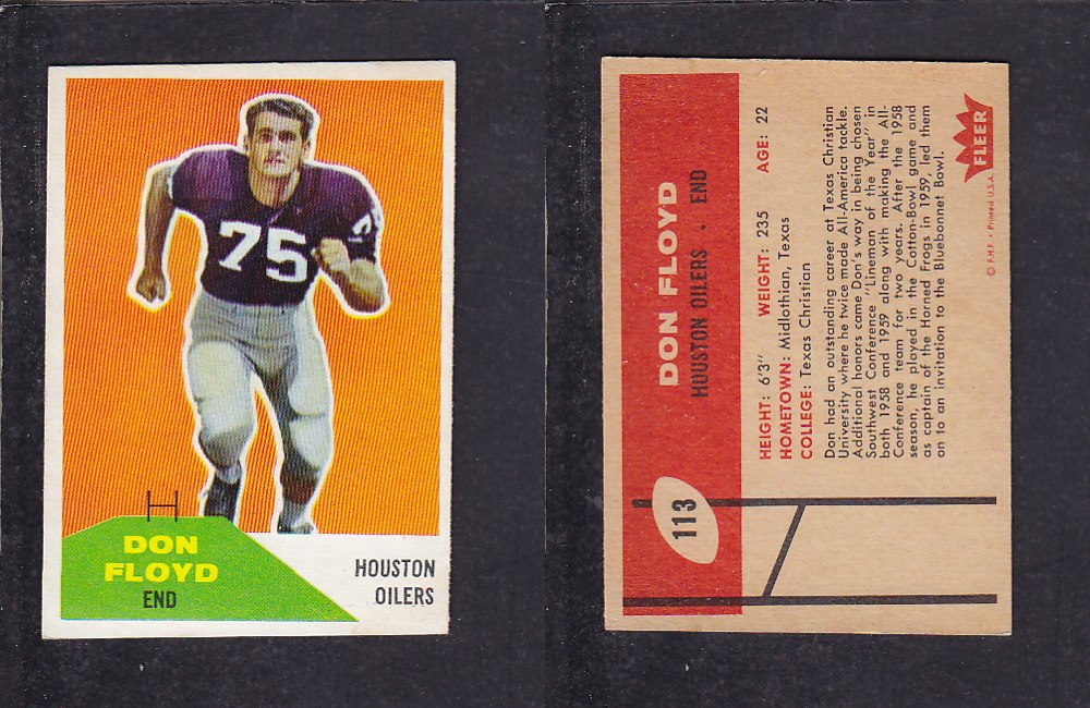 1960 NFL FLEER FOOTBALL CARD #113 D. FLOYD photo 1960 NFL FLEER FOOTBALL CARD #113 D. FLOYD photo