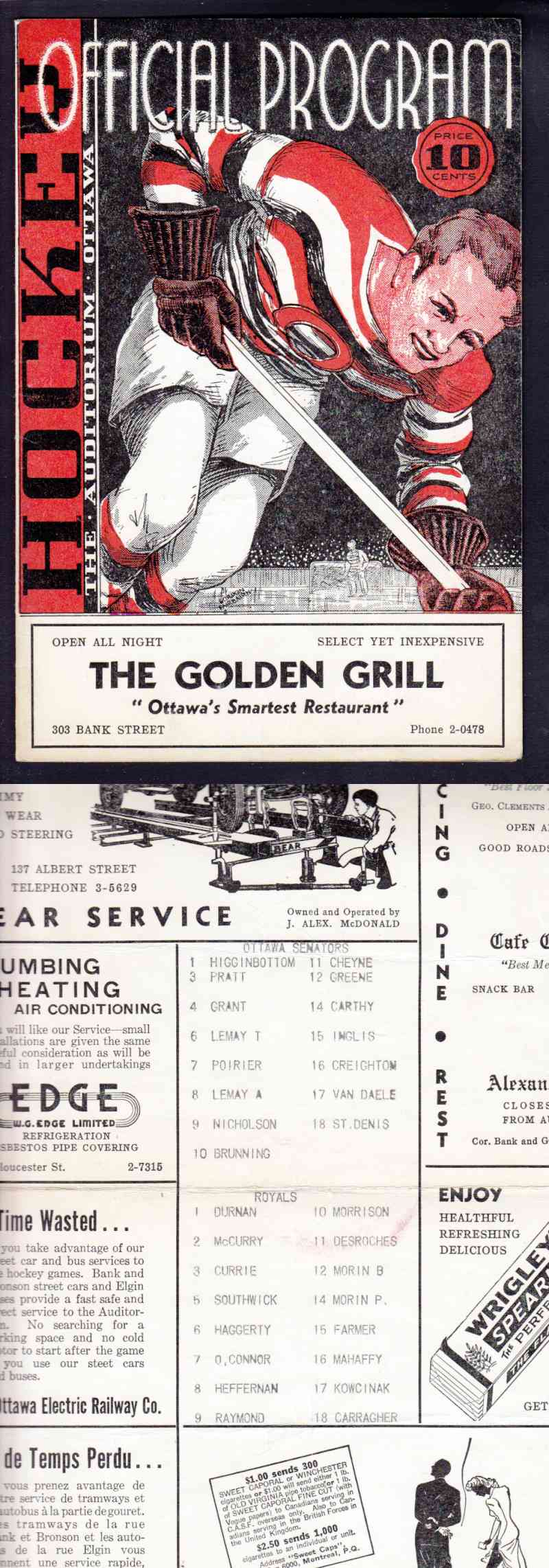 1940'S OTTAWA SENATOR'S VS CORNWALL FLYERS PROGRAM photo 1940'S OTTAWA SENATOR'S VS CORNWALL FLYERS PROGRAM photo