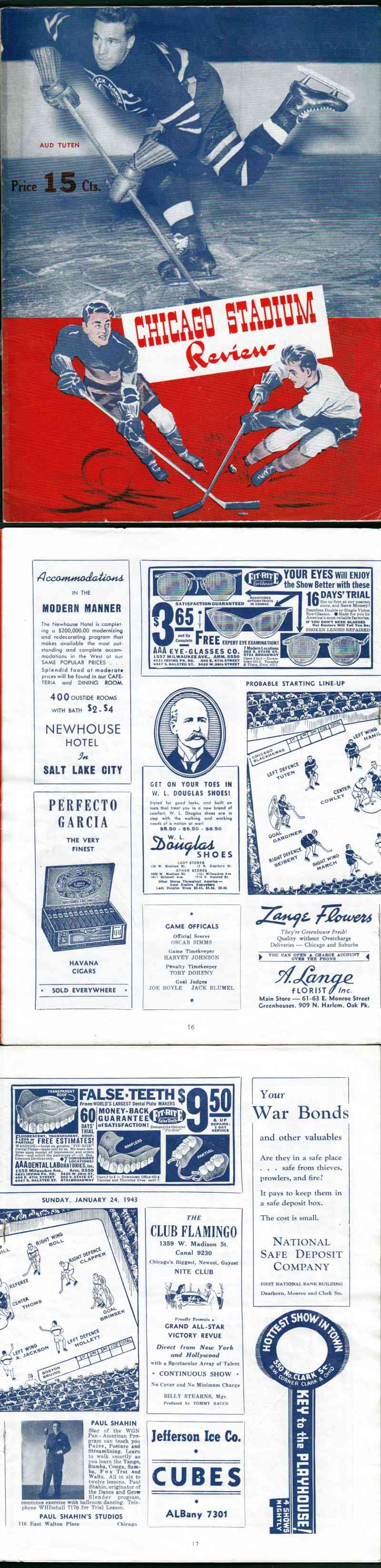 1943 CHICAGO BLACKHAWKS VS BOSTON BRUINS PROGRAM photo 1943 CHICAGO BLACKHAWKS VS BOSTON BRUINS PROGRAM photo