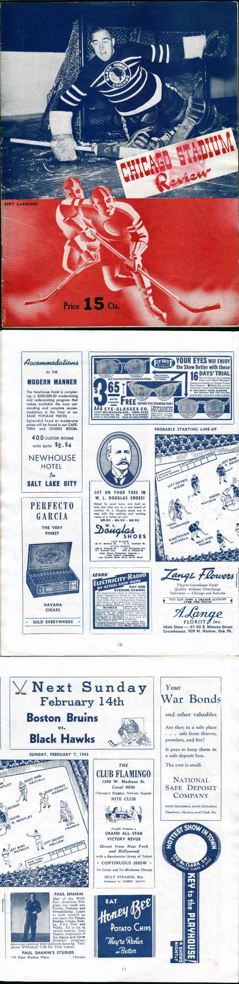 1943 CHICAGO BLACKHAWKS VS NY RANGERS PROGRAM photo 1943 CHICAGO BLACKHAWKS VS NY RANGERS PROGRAM photo