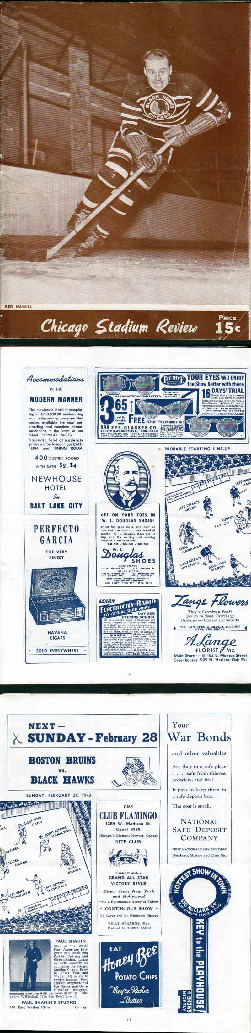 1943 CHICAGO BLACKHAWKS VS TORONTO MAPLE LEAFS PROGRAM photo 1943 CHICAGO BLACKHAWKS VS TORONTO MAPLE LEAFS PROGRAM photo