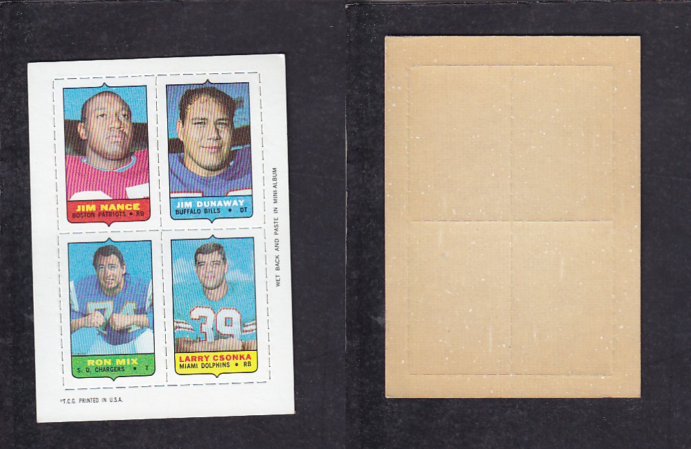 1969 NFL TOPPS FOOTBALL CARD 4 IN 1 INSERT J. NANCE photo 1969 NFL TOPPS FOOTBALL CARD 4 IN 1 INSERT J. NANCE photo