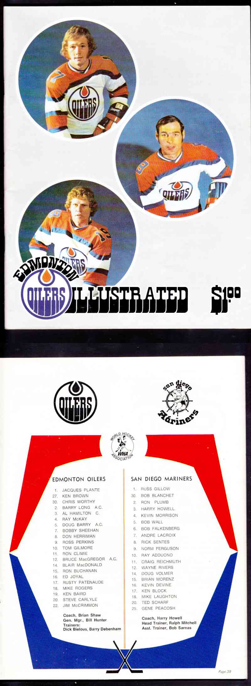 1974 WHA EDMONTON OILERS VS SAN DIEGO MARINERS PROGRAM photo 1974 WHA EDMONTON OILERS VS SAN DIEGO MARINERS PROGRAM photo